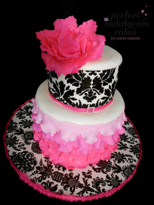 Pink and Black Damask Baby Shower Cake