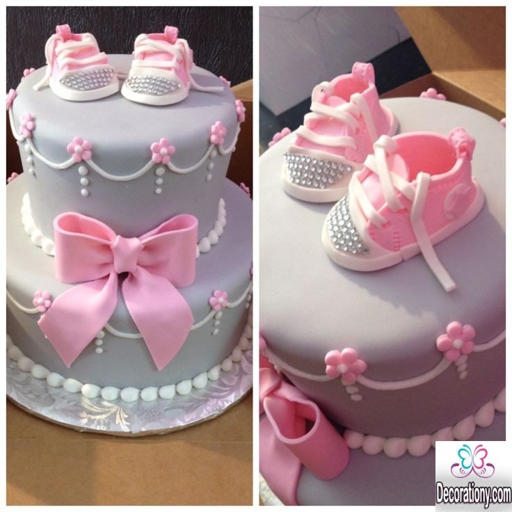 Pink and Gray Baby Shower Cake