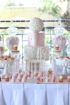 Pink and White Dessert Table