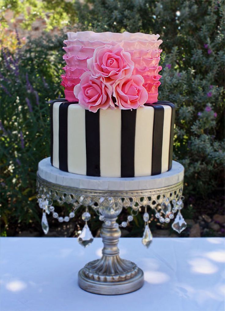 Pink Black and Gold Birthday Cake