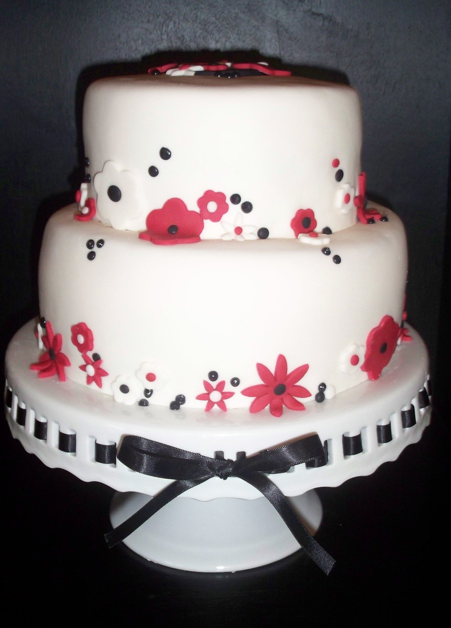 Pink Black and White Birthday Cake