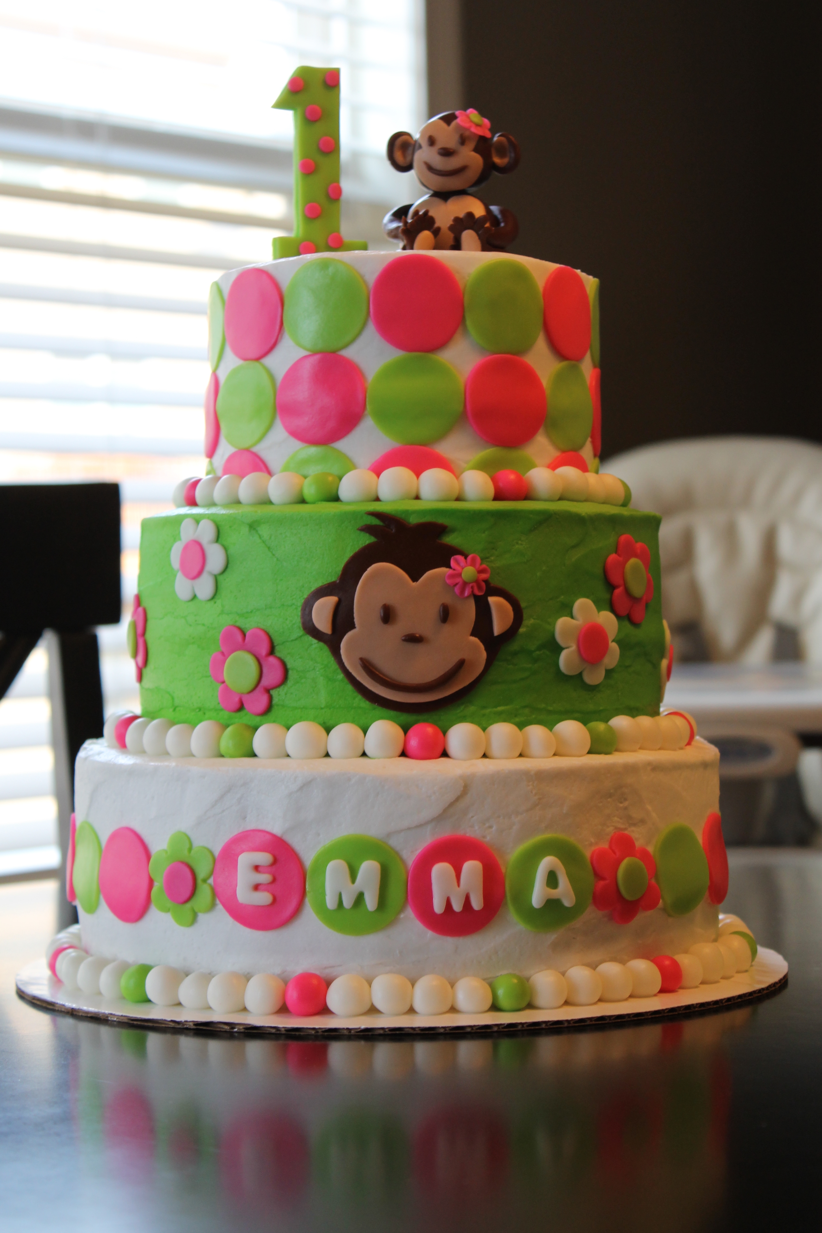 Pink Mod Monkey Birthday Cake