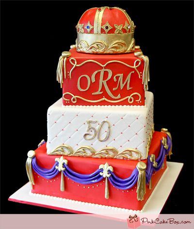 Red and Gold 50th Birthday Cake