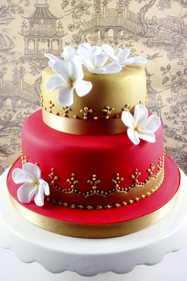 Red and Gold Two Tier Birthday Cakes