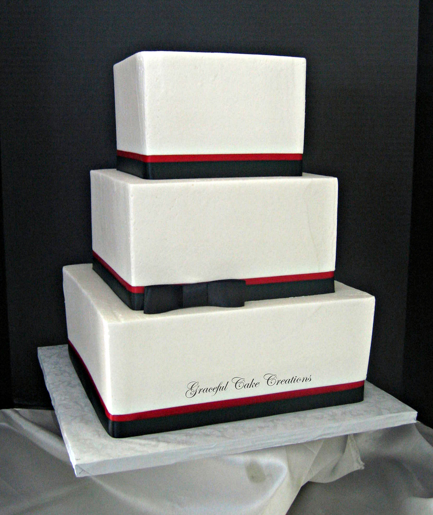 Red and White Square Wedding Cake