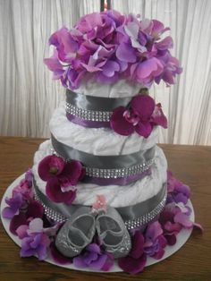 Silver and Purple Baby Shower Cake