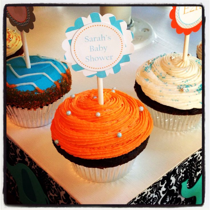 Teal and Orange Baby Shower Cupcakes