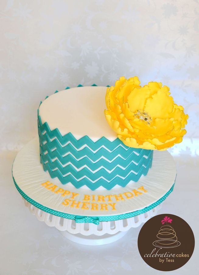 Teal Chevron Birthday Cake Girl