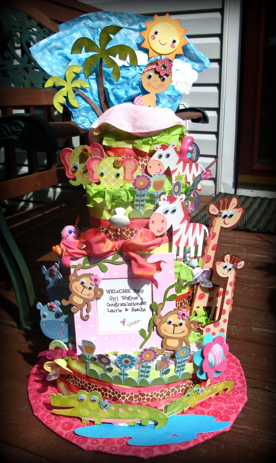 6 Photos of Jungle Theme Diaper Cakes For Girls