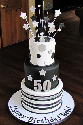 Black and Silver 50th Birthday Cake