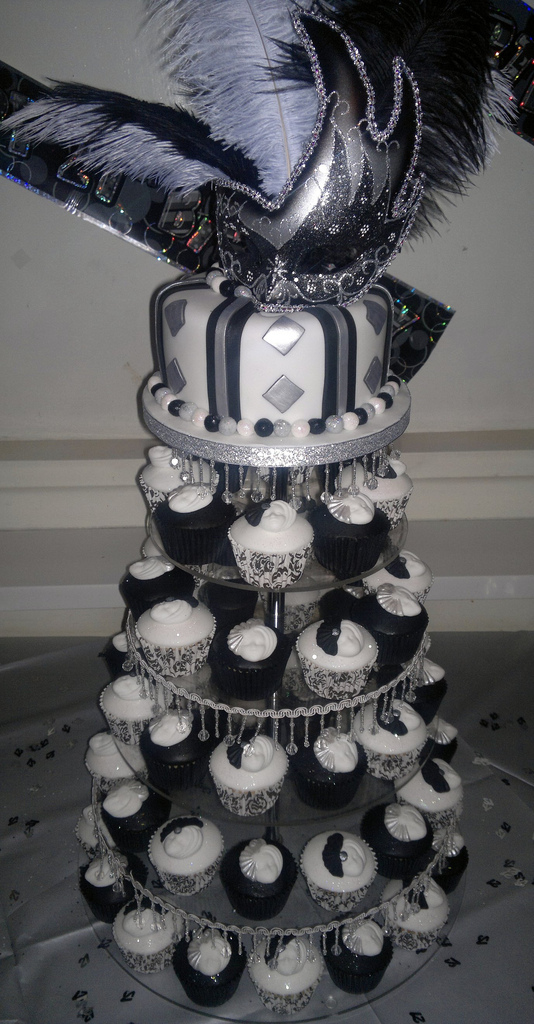 Black White and Silver Birthday Cake