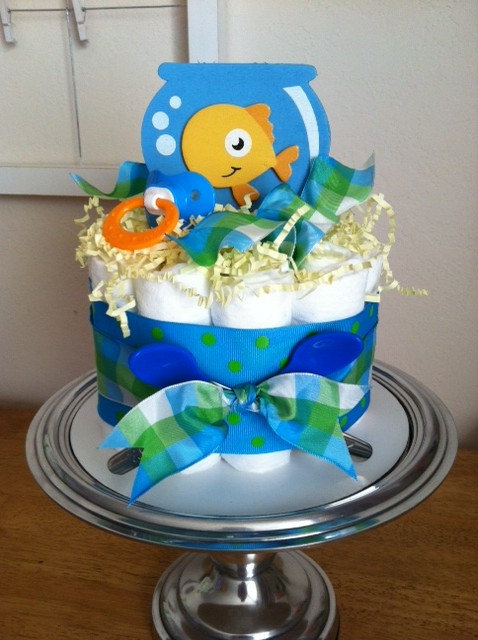 Blue and Orange Baby Shower Cake