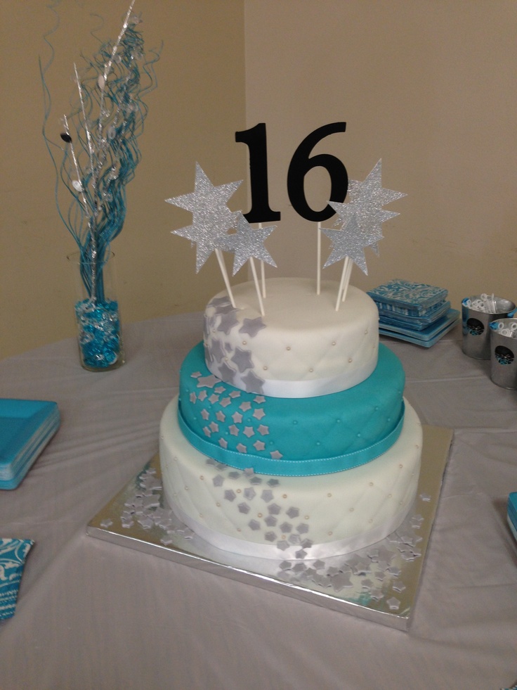 Blue and Silver Sweet 16 Birthday Cakes