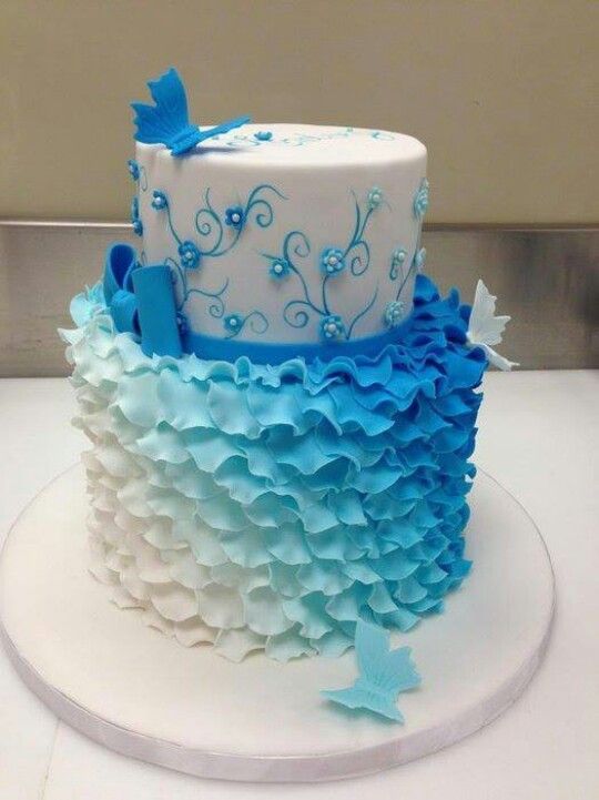 Blue and White Birthday Cake