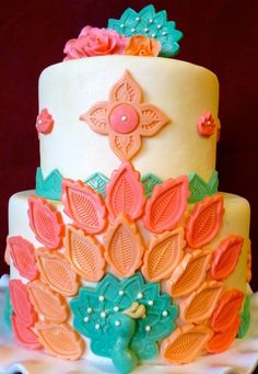 Coral and Turquoise Birthday Cake