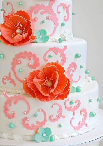 Coral and Turquoise Cake