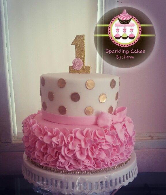 Gold and Pink 1st Birthday Cake