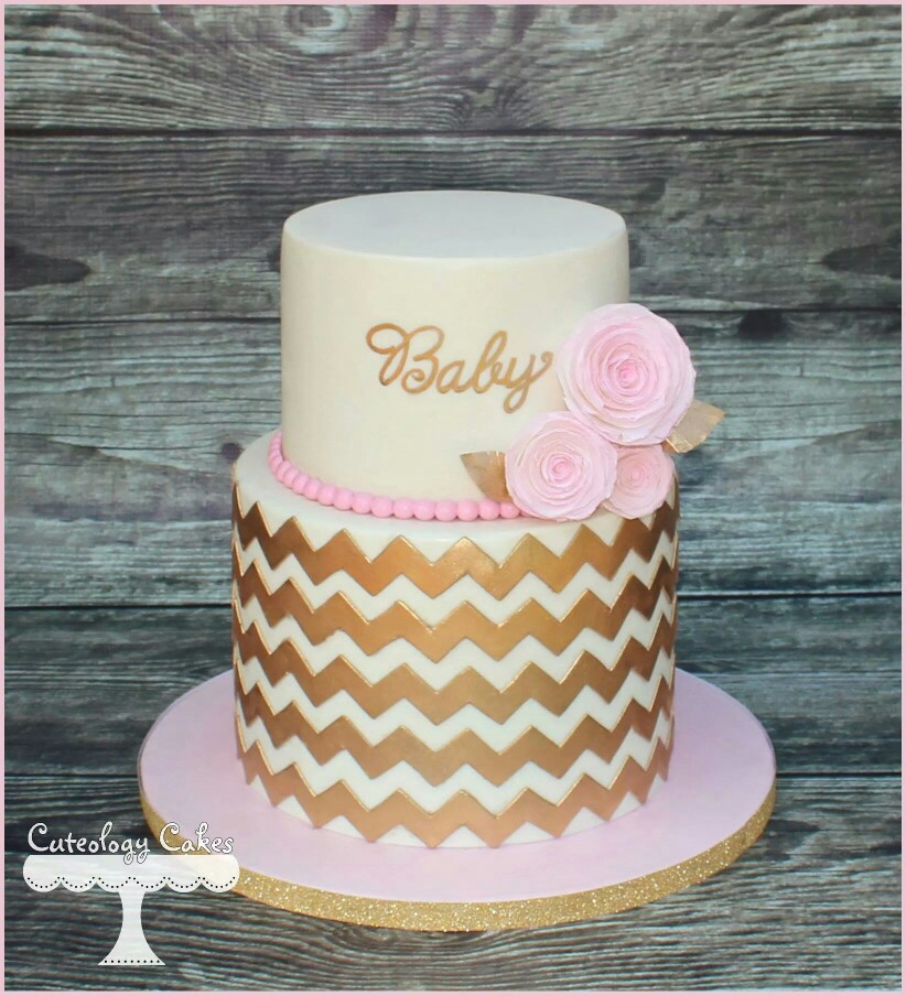 Gold and Pink Baby Shower Cake