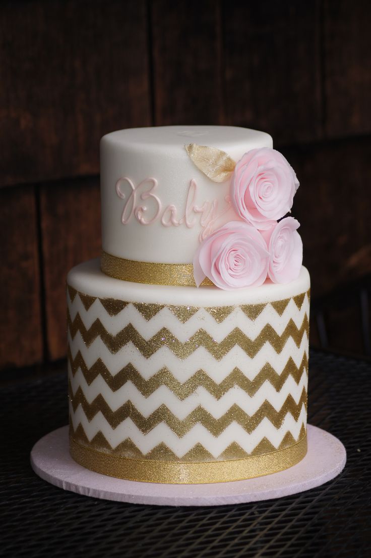 Gold and Pink Baby Shower Cake