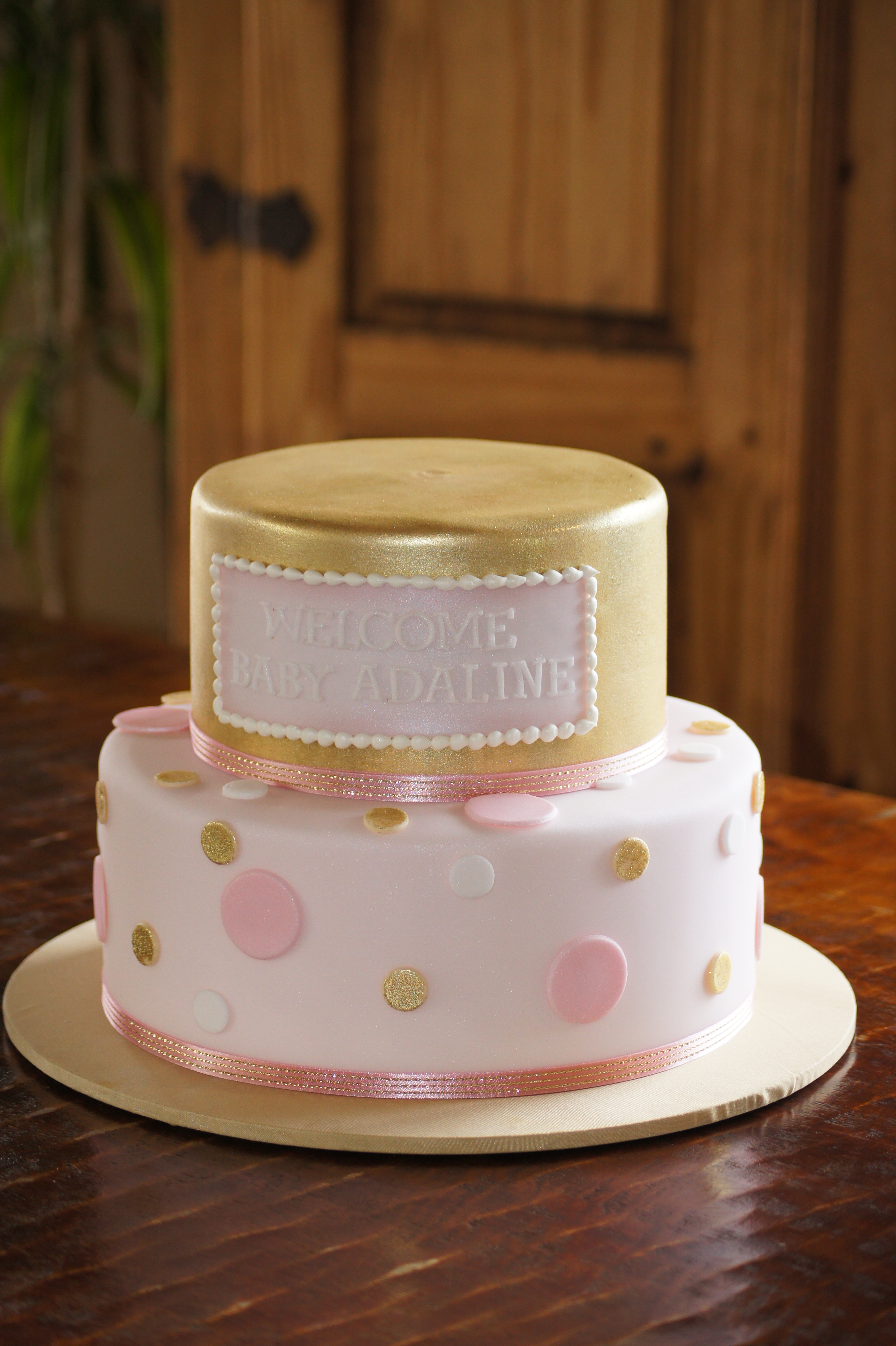 Gold and Pink Baby Shower Cake