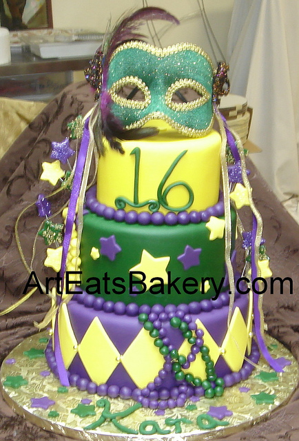 Green and Purple Sweet 16 Birthday Cake