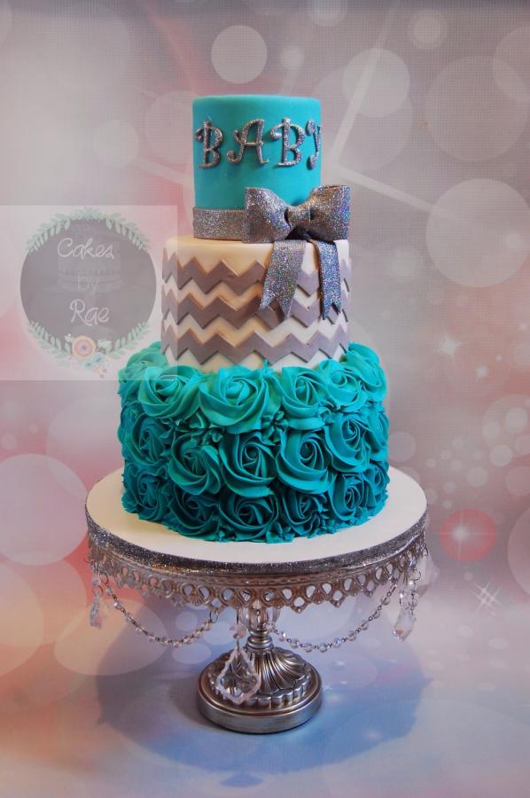 Grey and Teal Baby Shower Cakes