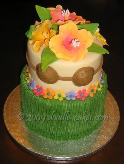 Hawaiian Themed Birthday Cake