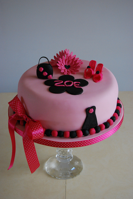 Hot Pink and Black Birthday Cake