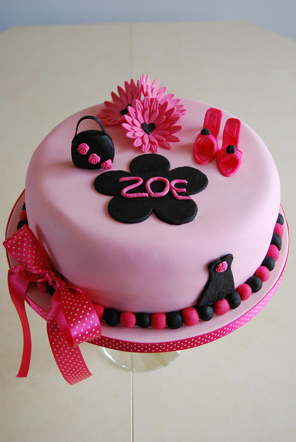 Hot Pink and Black Birthday Cake