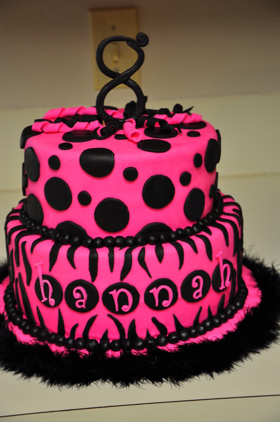 Hot Pink and Black Birthday Cake