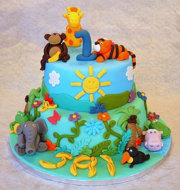 Jungle Animal Theme Birthday Cakes