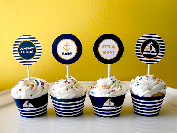 Nautical Baby Shower Cupcake Toppers Printable