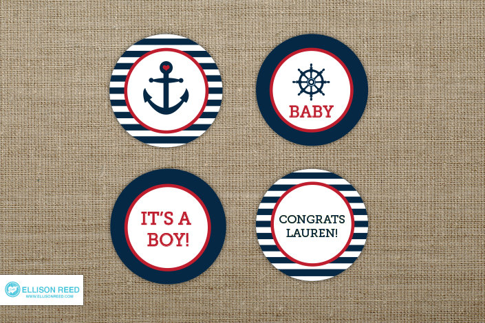 Nautical Baby Shower Cupcake Toppers Printable