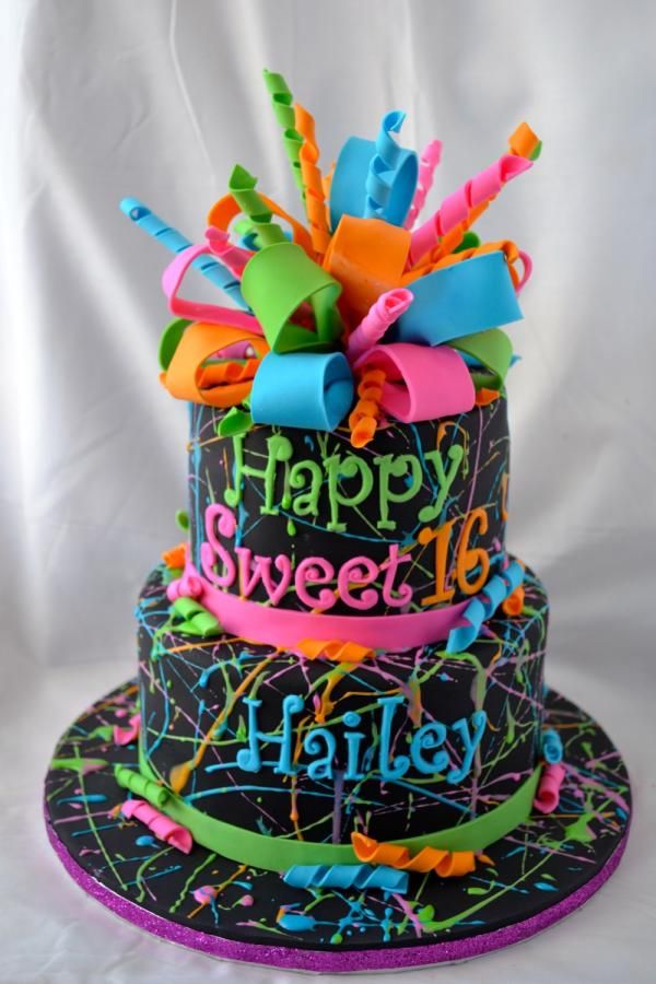 Neon Splatter Birthday Cake