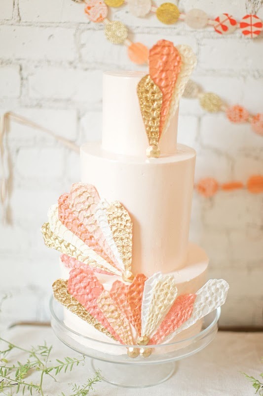 Peach Cream and Gold Wedding Cake