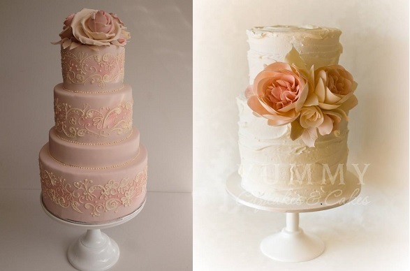 Peach Wedding Cake and Cupcakes