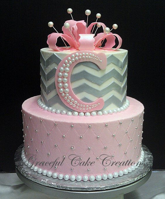 Pink and Gray Chevron Baby Shower Cake