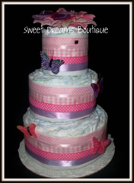 Pink and Purple Butterfly Diaper Cake