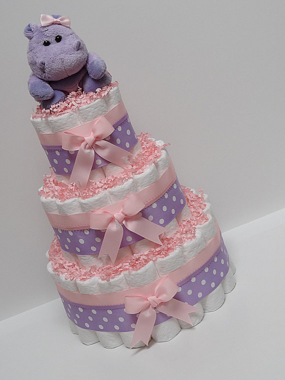 Pink and Purple Diaper Cake for Baby Shower