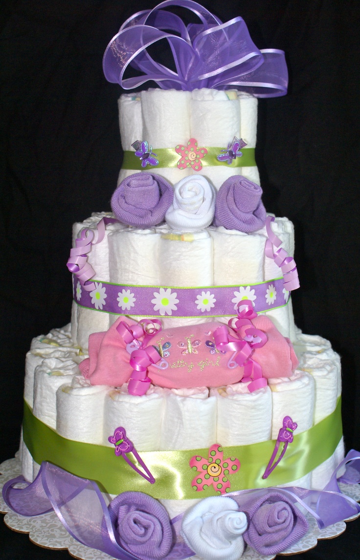 Pink and Purple Diaper Cake Girl