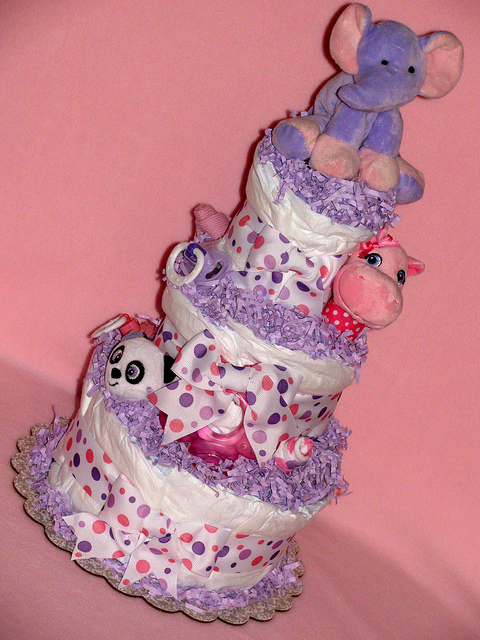 Pink and Purple Diaper Cake