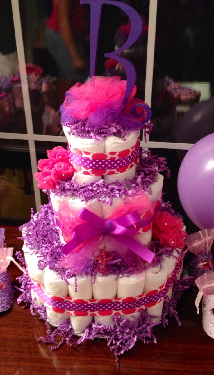 Pink and Purple Diaper Cake