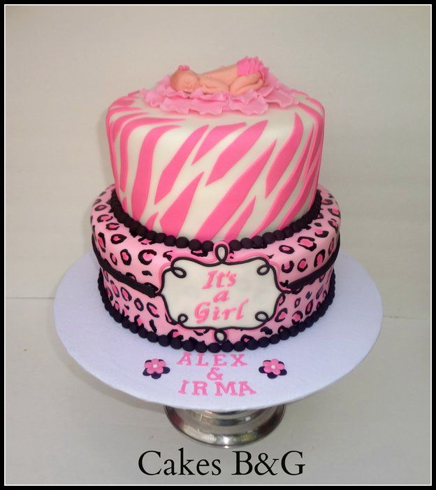 Pink Leopard Print Baby Shower Cake