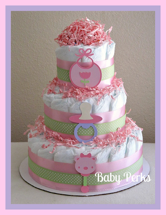 Pink Purple and Green Baby Shower Cake