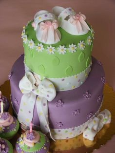 Purple and Yellow Baby Shower Cake