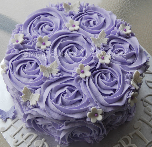 Purple Rose Happy Birthday Cake