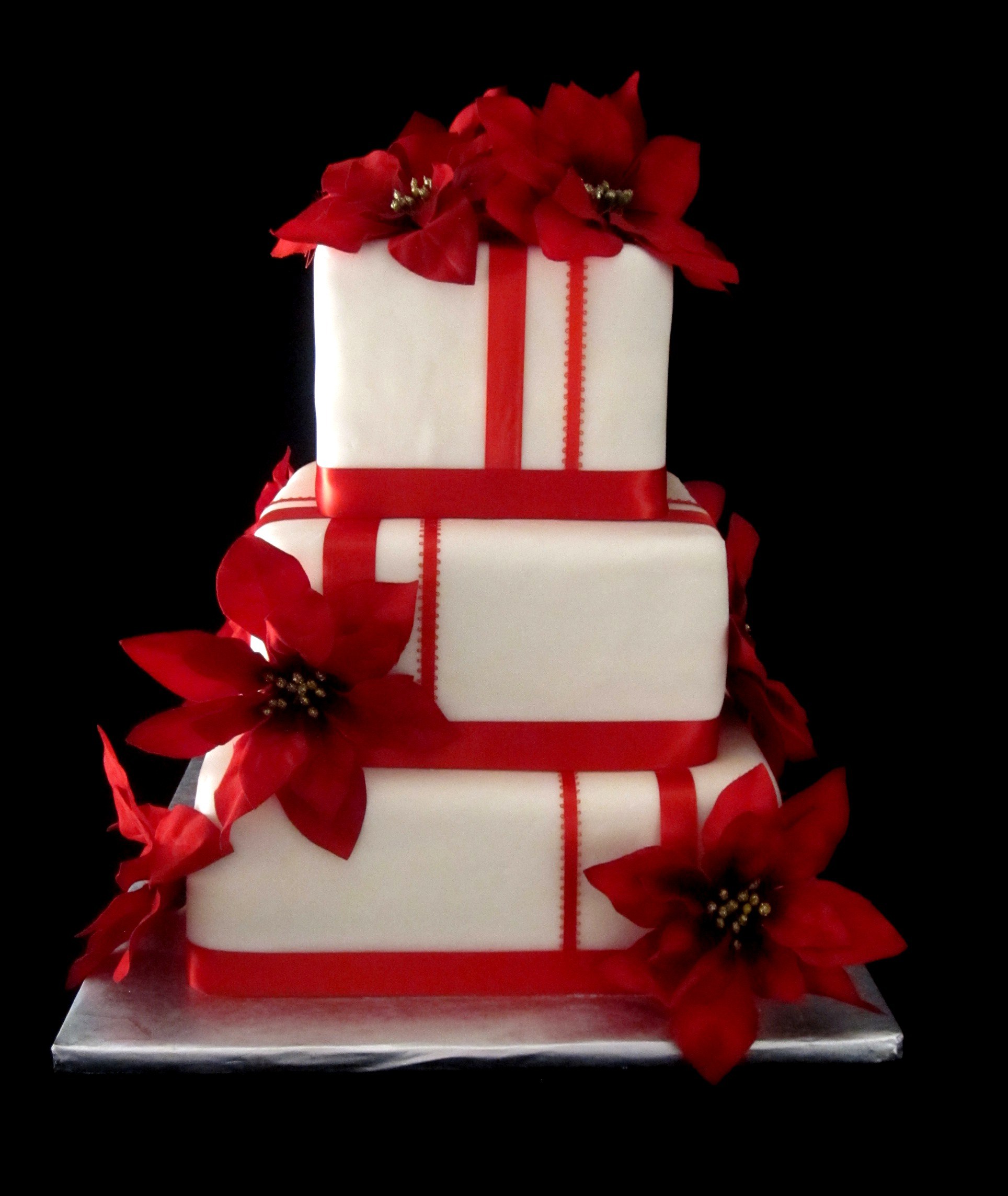 Red Poinsettia Wedding Cake