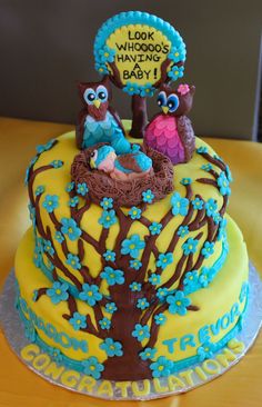 Teal and Yellow Baby Shower Cakes