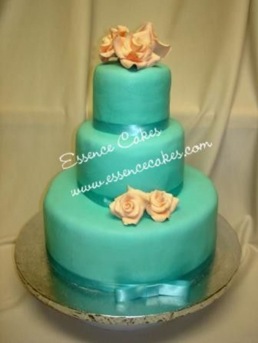 Turquoise and Peach Wedding Cake