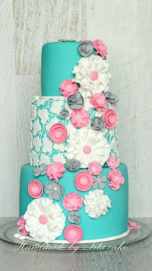 White and Turquoise Cake